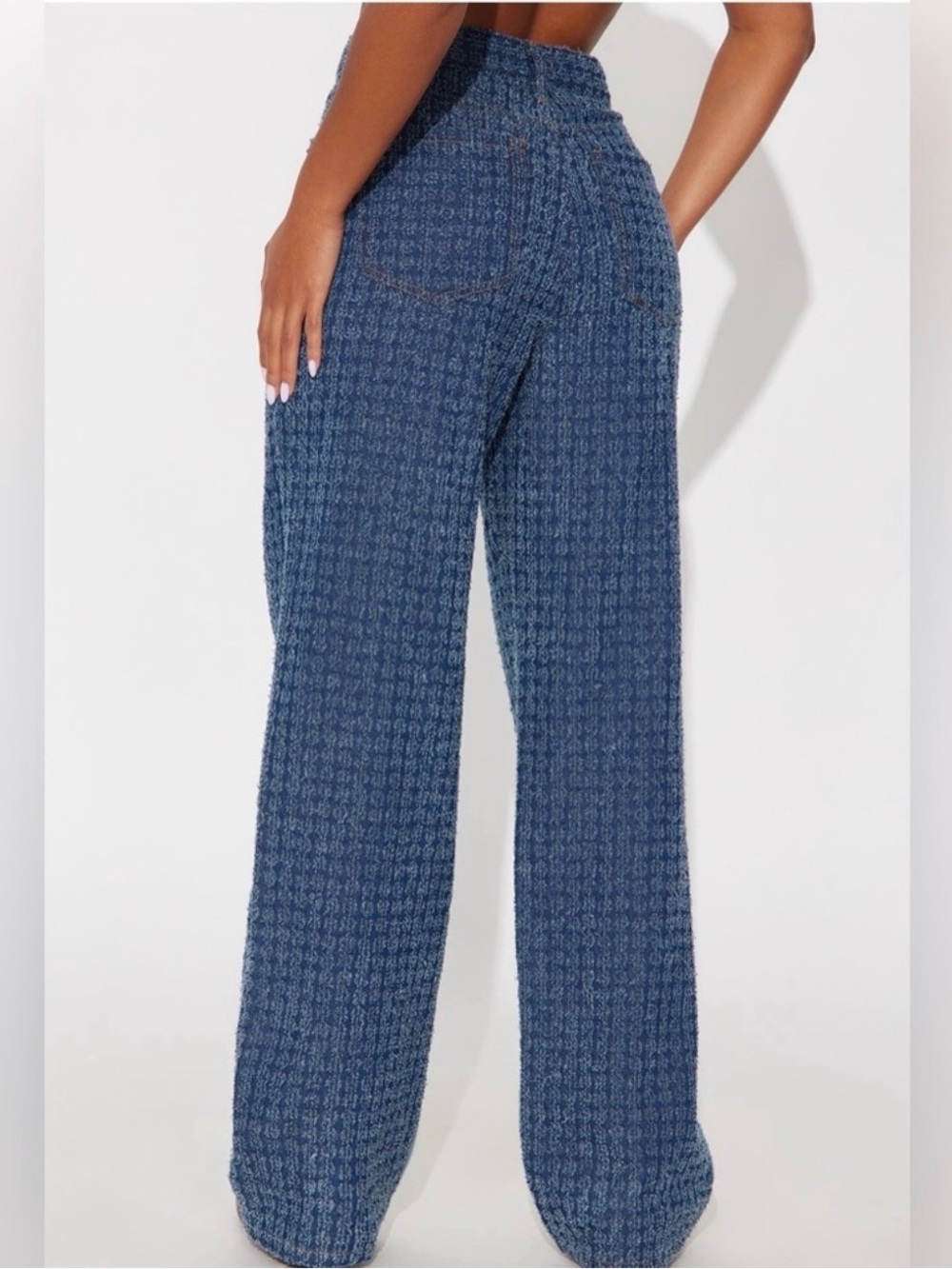 Fashion Nova Navy Textured Straight-Leg Jeans